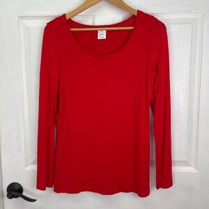 OThread & Co. Women Stretch Long Sleeve Scoop Neck Top Red Large 12 - 14